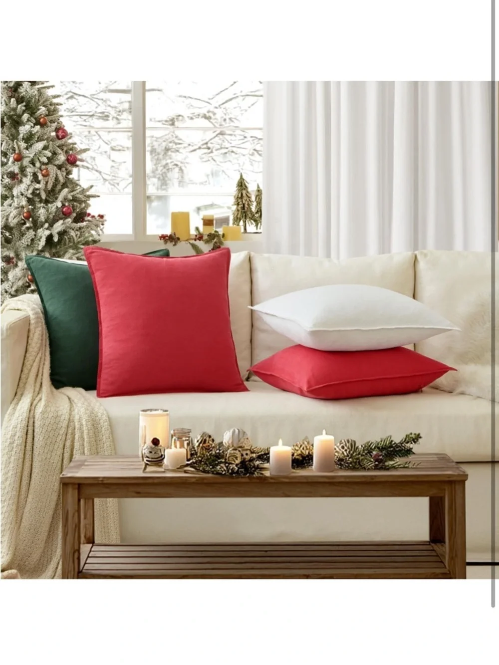 Throw Pillow Covers Decorative Linen 24x24 Red Boho Farmhouse Neutral 860-bb8-1